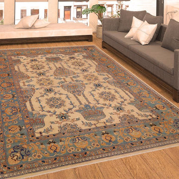 handmade Traditional Kafkaz Chobi Ziegler Beige Turquoise Hand Knotted RECTANGLE 100% WOOL area rug 9 x 11